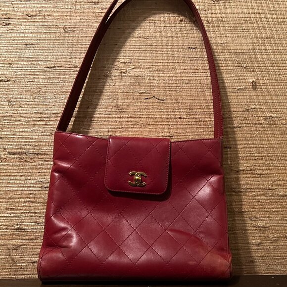 Authentic Vintage Chanel CC shoulder bag burgundy quilted lambskin - Picture 1 of 12